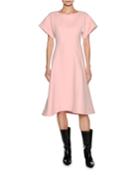 Short-sleeve Crepe A-line Swing Dress,