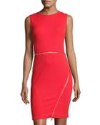 Zipper-detail Sheath Dress, Red