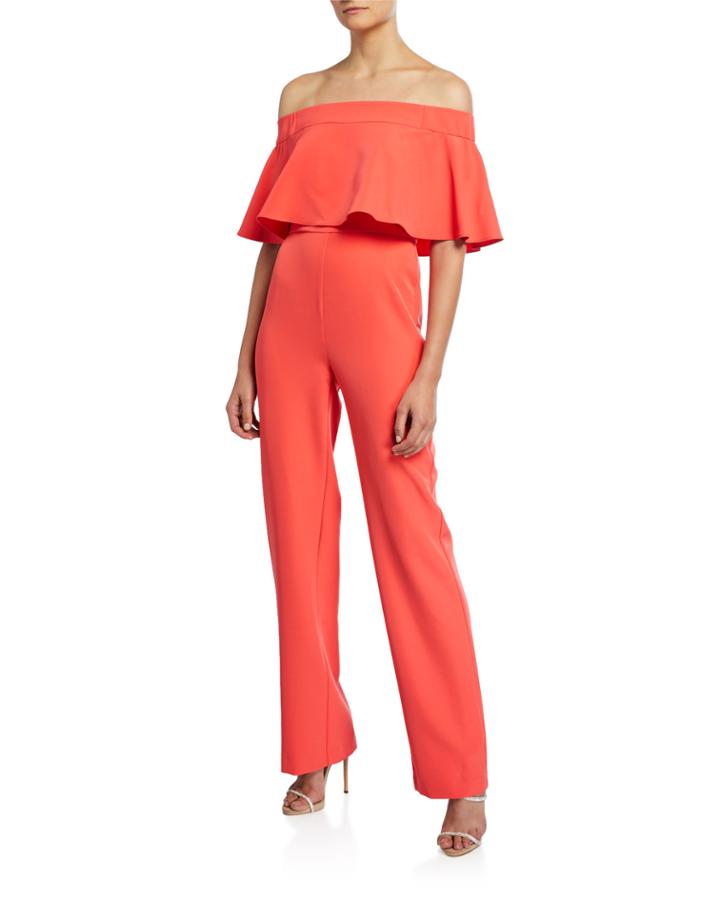 Off-the-shoulder Crepe Popover Jumpsuit
