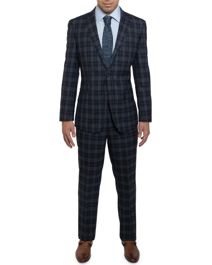 Men's Slim-fit Plaid Soft Wool 2-piece