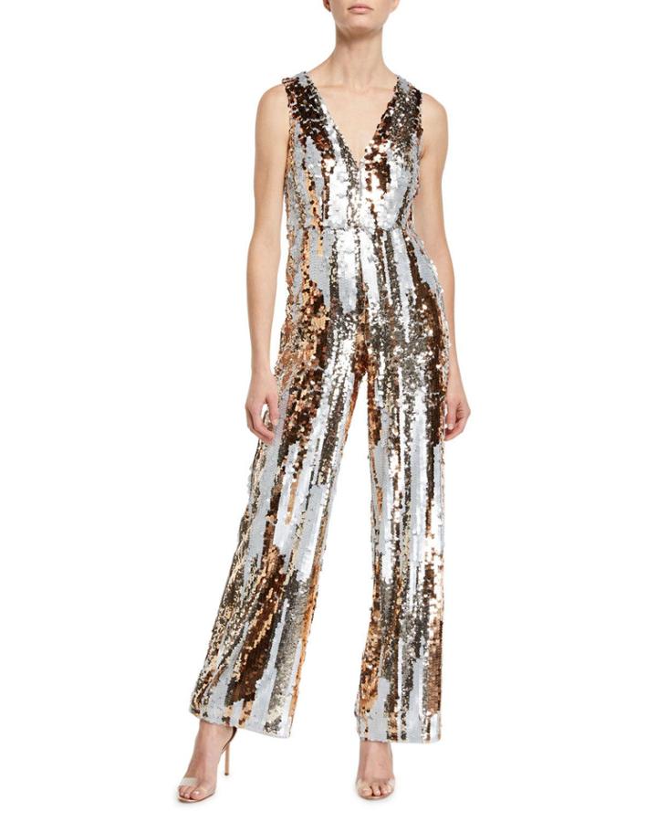 Sequin Striped V-neck Jumpsuit