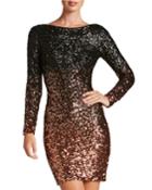Lola Long-sleeve Scoop-back Ombre Sequined Mini Cocktail Dress