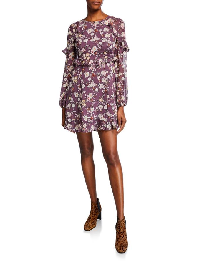 Long-sleeve Floral Ruffle Dress