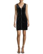 Velvet Front-zip Plunge-back Dress, Noir