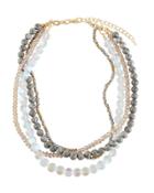 Multi-strand Crystal Necklace, White/gray