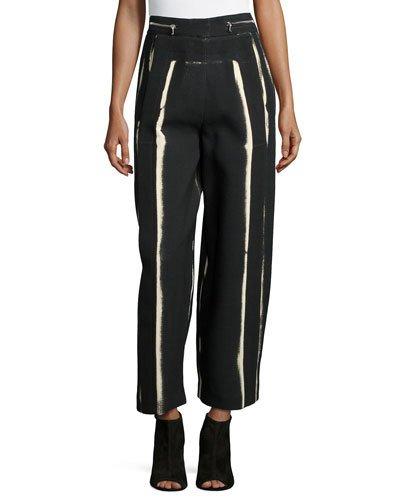 High-waist Wide-leg Cropped Pants, Black/ecru