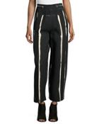 High-waist Wide-leg Cropped Pants, Black/ecru