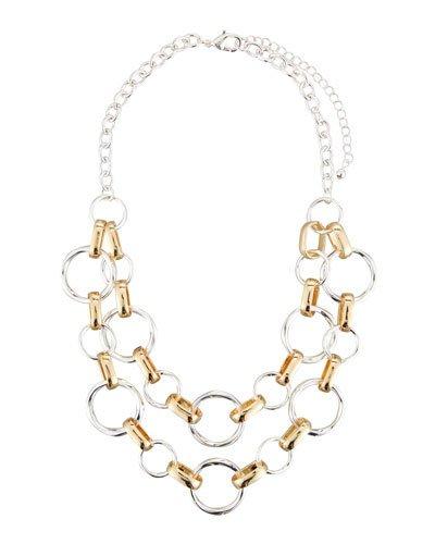 Classic Two-tone Circle Link Double-row Necklace