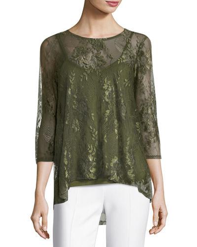 3/4-sleeve Lace Twofer Top