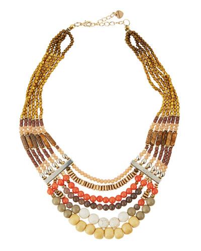 Multi-strand Beaded Collar Necklace, Orange