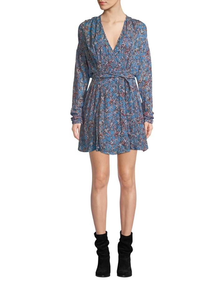 Bustle Surplice Long-sleeve Wrap Dress