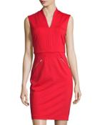 Sleeveless Zip-trim Sheath Dress, Bright Red
