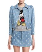 Broderie Anglaise Shrunken Denim Jacket, Indigo