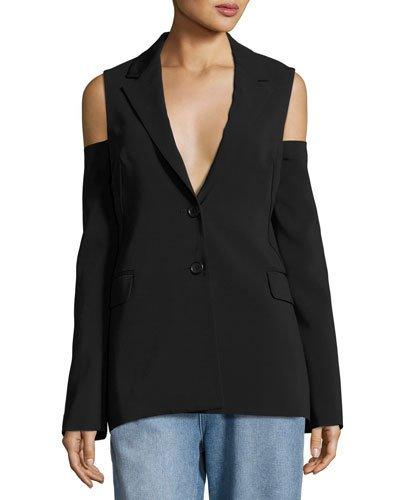 Cold-shoulder Two-button Blazer, Black