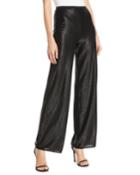Easy High-waist Wide-leg Metallic-mesh Pull-on Pants