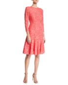 Long-sleeve Tieback Lace Dress W/ Flounce Hem