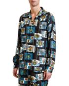 Men's Crest-print Silk Pajama Top