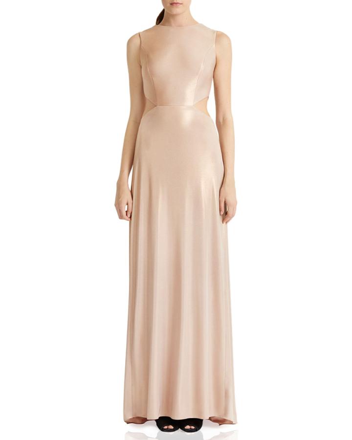 Sleeveless Twist-back Metallic Jersey Column Gown