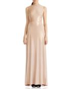 Sleeveless Twist-back Metallic Jersey Column Gown