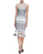 Badgley Mischka Sleeveless Illusion Ring Dress, Navy/white, Women's,