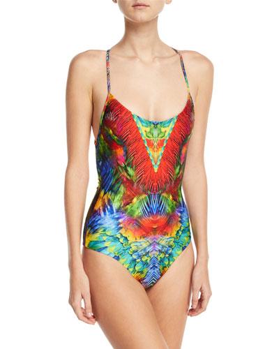 Be Scene One-piece Swimsuit, Red/green