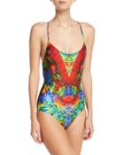 Be Scene One-piece Swimsuit, Red/green