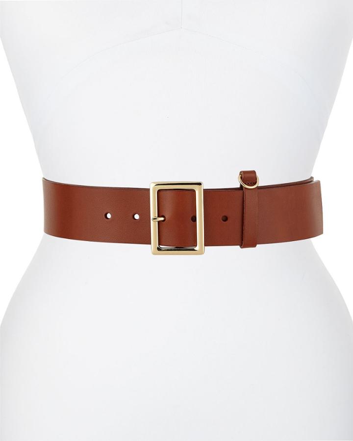 Square-buckle Leather Grommet Belt
