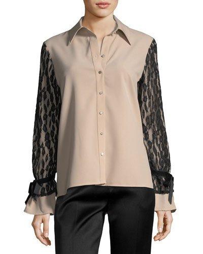 Contrast Lace-sleeve Blouse