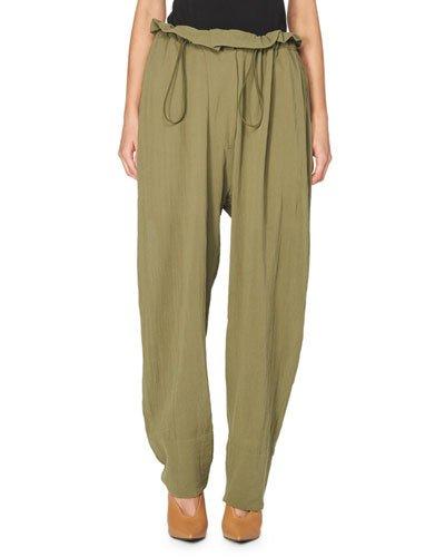 Paperbag-waist Gauze Trousers, Beige