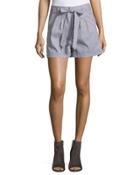 Striped Waist-tie Shorts, Blue/white
