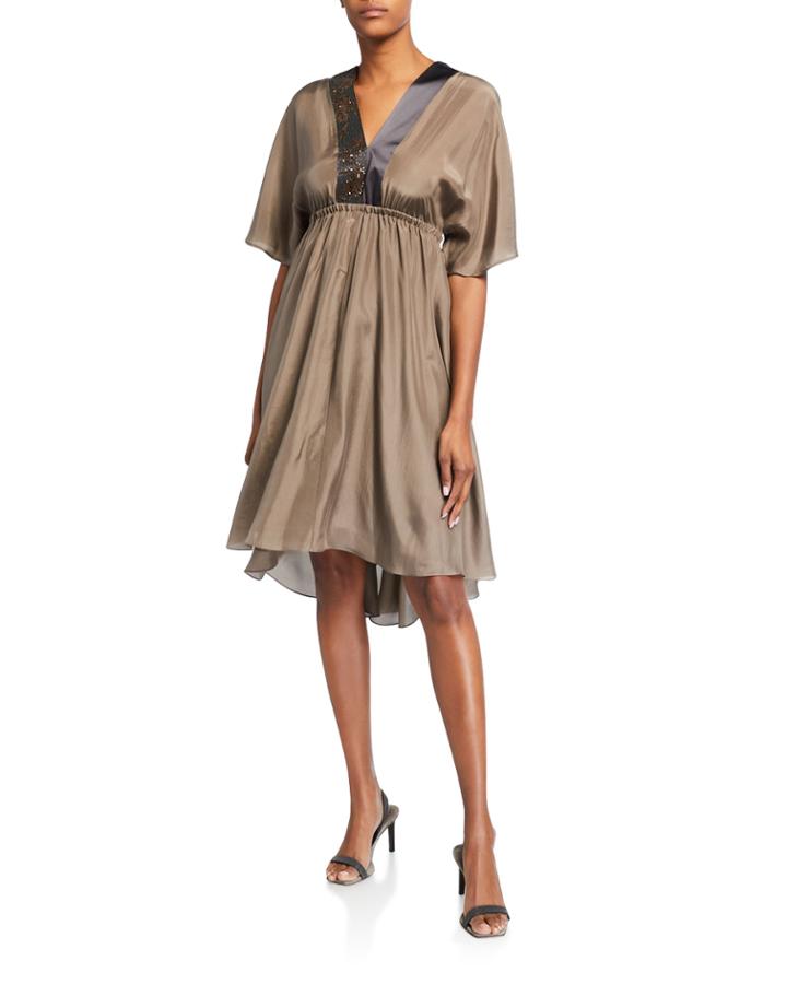 Japonette Floral Sequin Silk High-low Dress