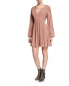 Metallic Stars Balloon-sleeve A-line Dress