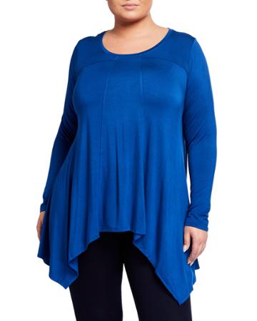 Plus Size Long-sleeve Sharkbite-hem