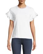 Metallic-neck Ruffle-sleeve Tee