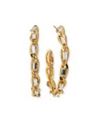 Large Slim Crystal & Chain Hoop Earrings