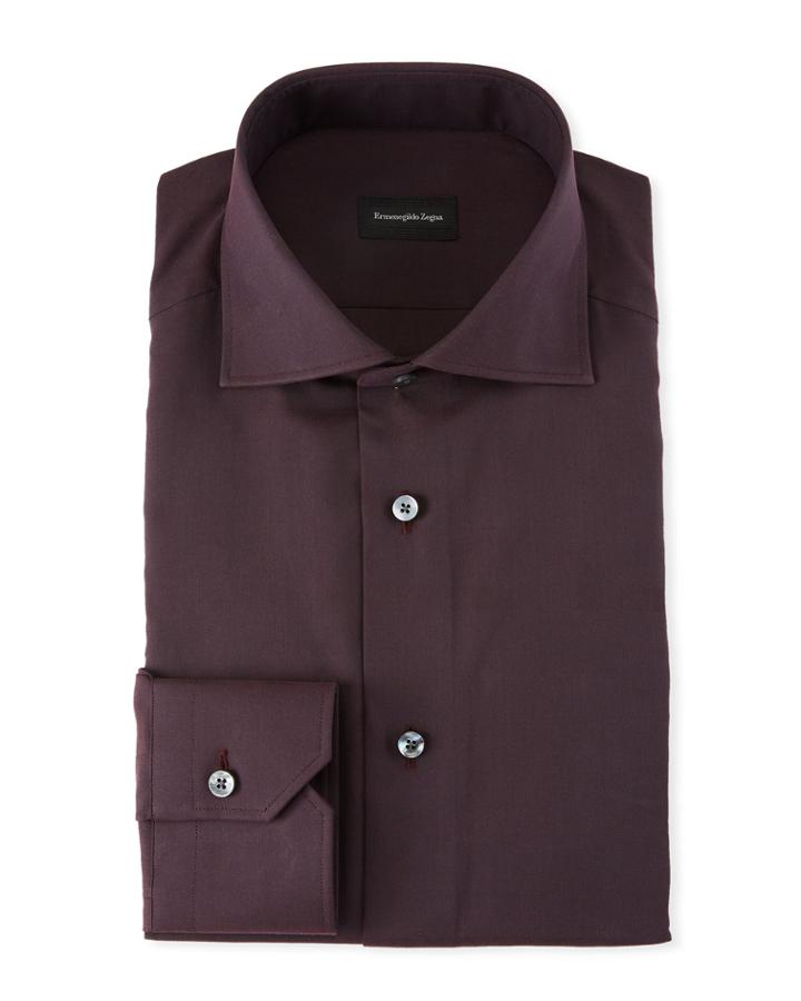 Men's Solid Twill Dress Shirt, Burgundy