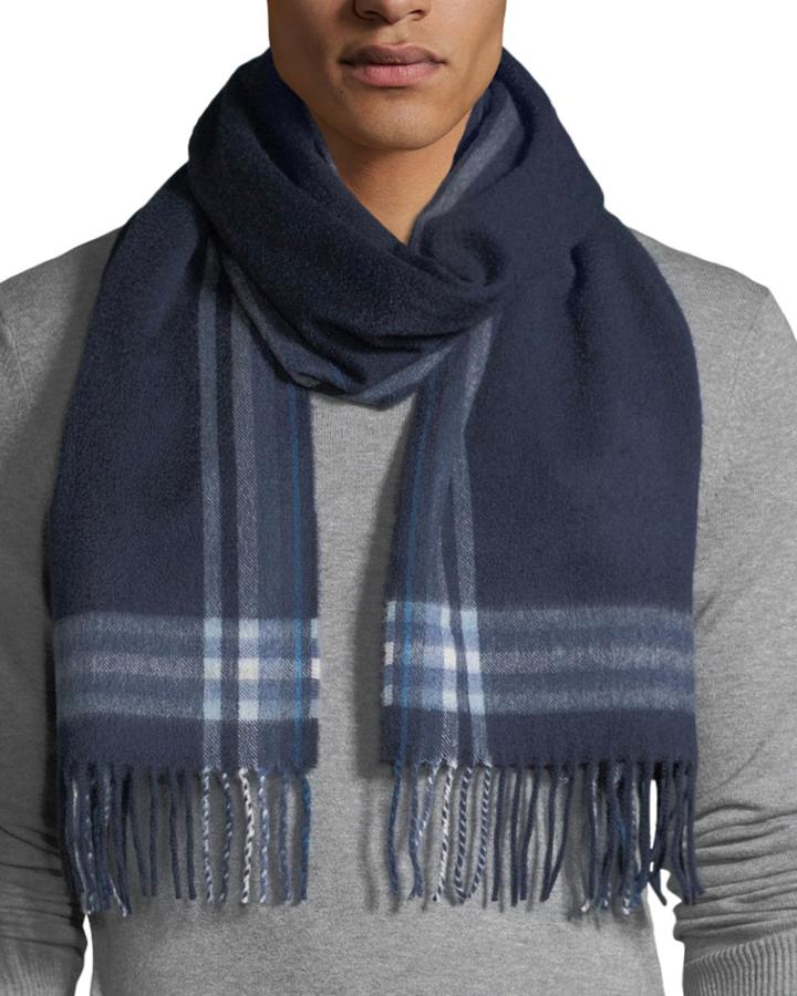 Men's Cashmere Border Stripe Plaid