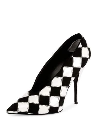 Checkered Pointed-toe 80mm Pump, Black/white
