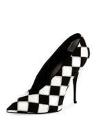 Checkered Pointed-toe 80mm Pump, Black/white