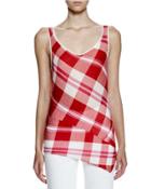 Sleeveless Solid-check Top, Lily/chili Red/pink