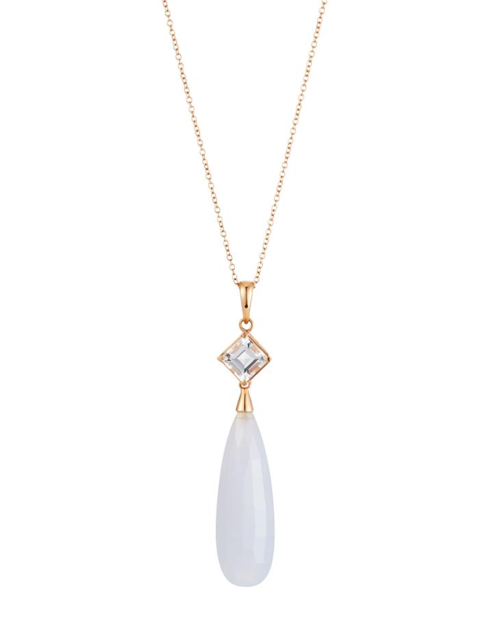 18k Rock Crystal & Chalcedony Necklace