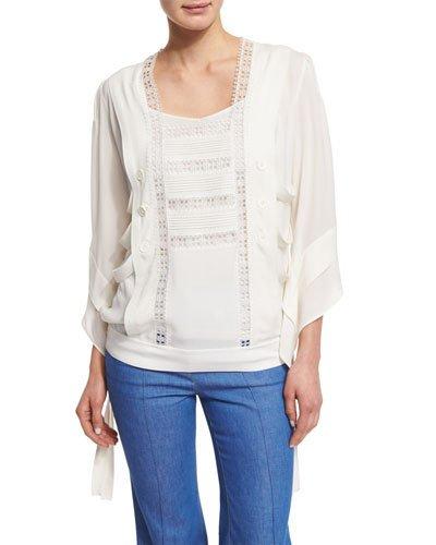 Lace-trim Kimono-style Tunic, White