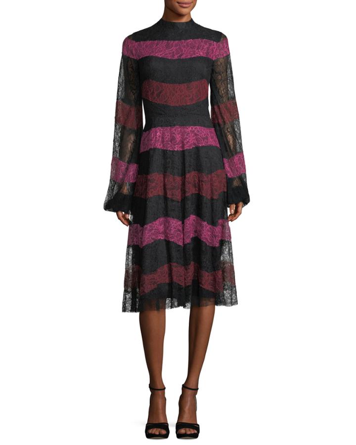 Venad Mock-neck Striped Lace Cocktail Dress