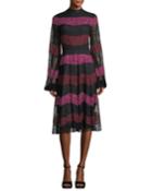 Venad Mock-neck Striped Lace Cocktail Dress