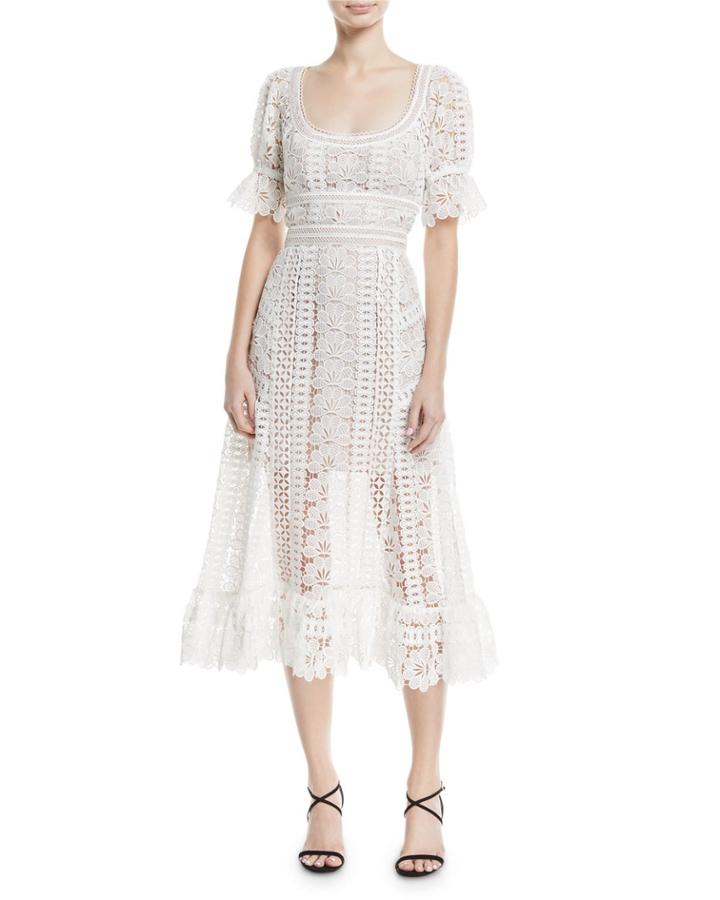 Scoop-neck Empire-waist Floral Lace Guipure