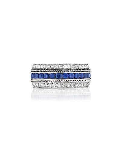 18k White Gold Layered Diamond & Sapphire Band Ring,