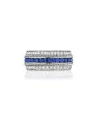 18k White Gold Layered Diamond & Sapphire Band Ring,