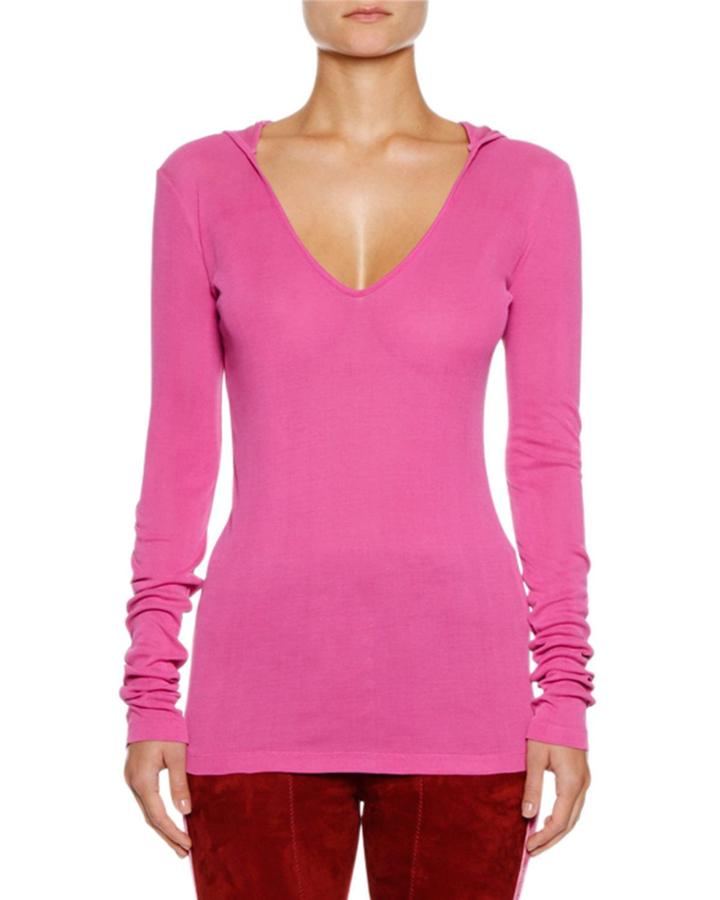 Hooded Silk V-neck Top