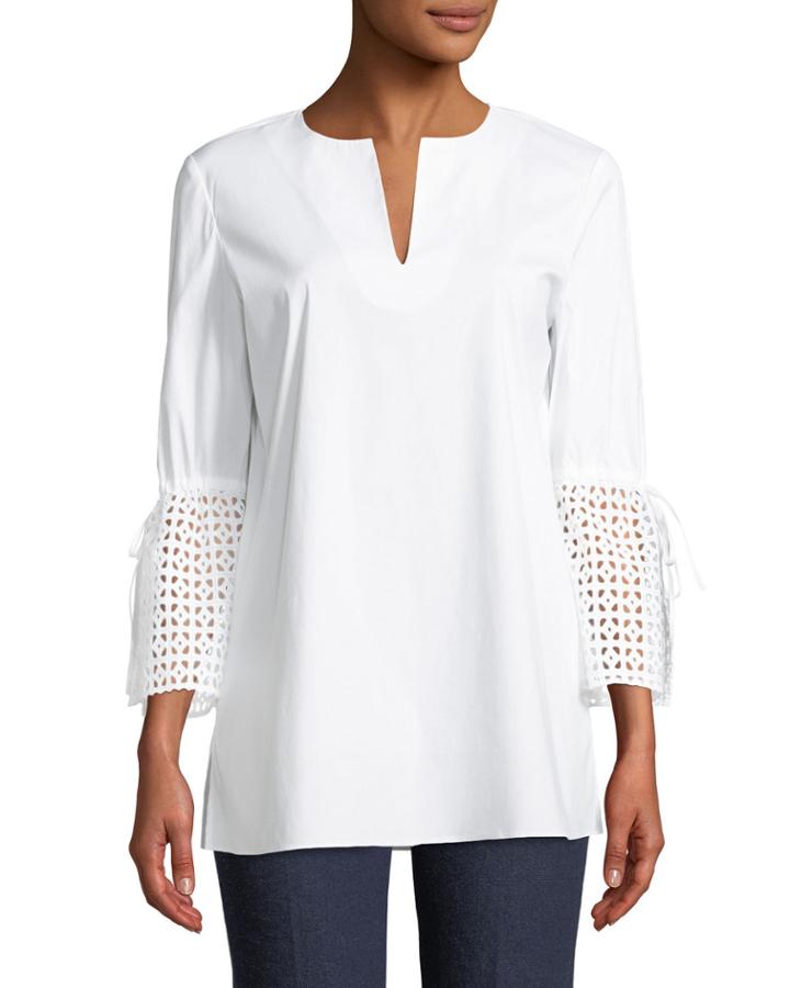 Sela Drawstring-sleeve Cotton Blouse