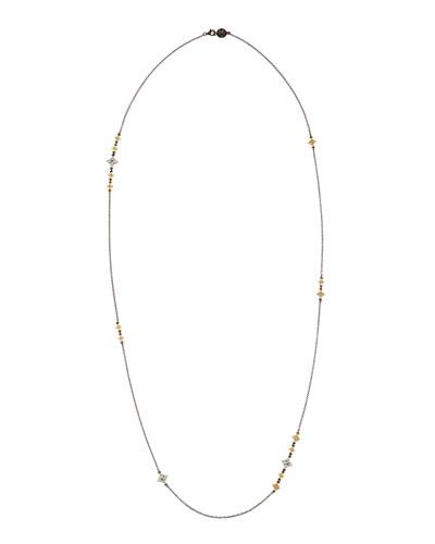 Long Tricolor Diamond-station Necklace